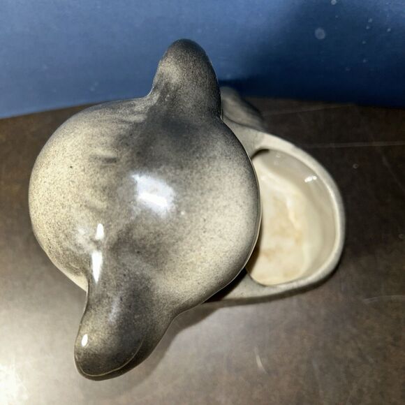 Vintage MCM Puppy DOG Ceramic PLANTER with Bow USA Speckle Gray - Picture 7 of 11